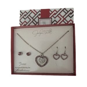 Jaclyn Smith Jewelry Pink White Heart Necklace & Earring Set Birthstone Box
